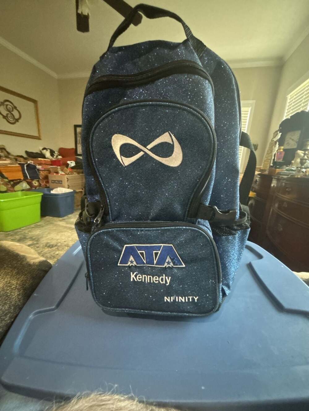 Nfinity Sparkle Cheer Backpack - Royal Blue with White Logo - Personalized with
